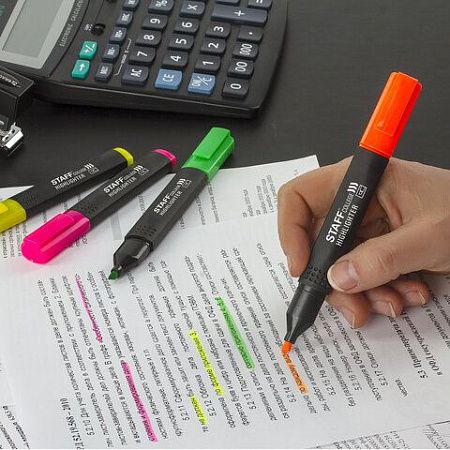 Набор текстовыделителей 4 шт., АССОРТИ, STAFF "College" STICK HL-497, линия письма 1-4 мм, 151501 