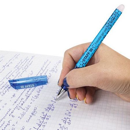 Ручка стираемая гелевая STAFF "College GP-199", СИНЯЯ, хромированные детали, узел 0,5 мм, линия письма 0,35 мм, 142494 