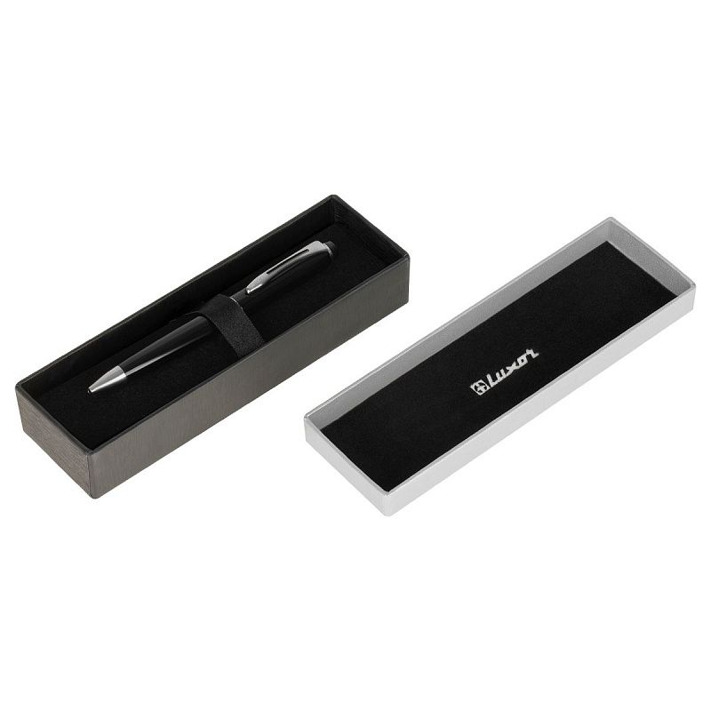 Ручка шариковая Luxor "Trident" синяя, 0,7мм, корпус черный/хром, поворотный механизм, футляр 