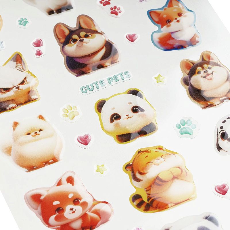 Наклейки гелевые MESHU  "Cute Pets" , 10*23см, инд. уп., европодвес