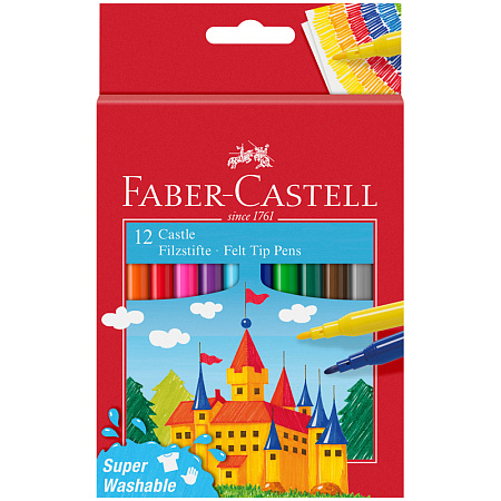 Фломастеры Faber-Castell "Замок", 12цв., смываемые, картон, европодвес