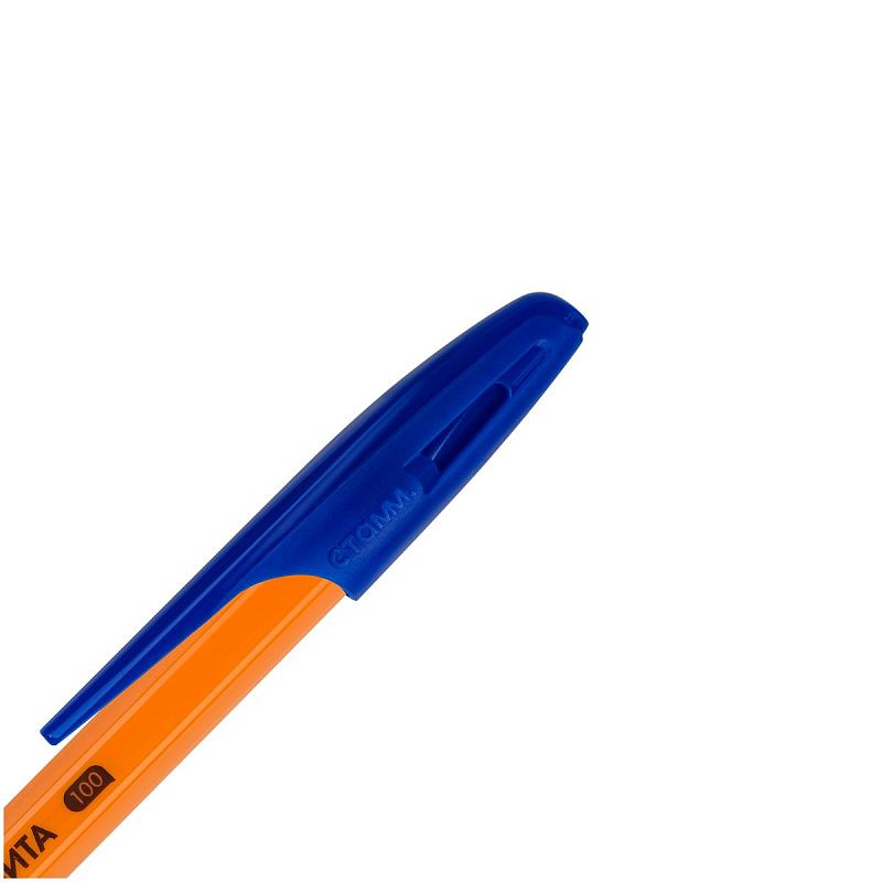 Ручка шариковая СТАММ "Орбита 100" синяя, 0,7мм, оранжевый корпус 