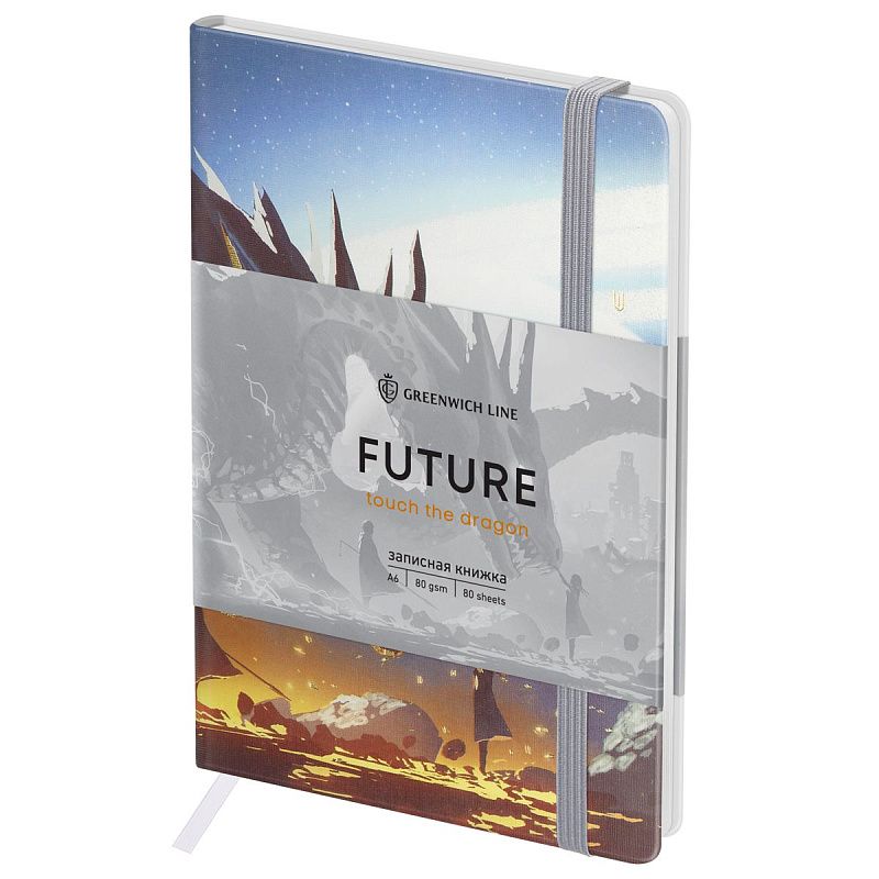 Записная книжка А6 80л. ЛАЙТ, кожзам, Greenwich Line "Touch the dragon", с резинкой, тиснение фольгой, блок в клетку
