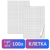 Блокноты для флипчарта BRAUBERG, КОМПЛЕКТ 5 штук, 20 листов, клетка, 67,5х98 см, 80 г/м2, 124097