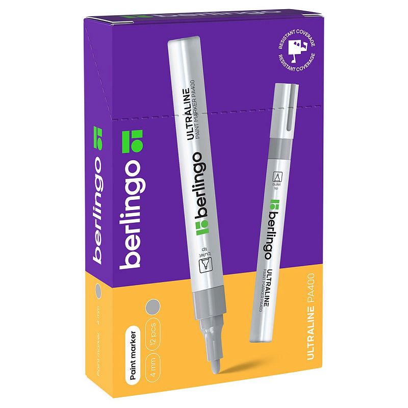 Маркер-краска Berlingo "Uniline PA400" серебро, 2-4мм, нитро-основа 