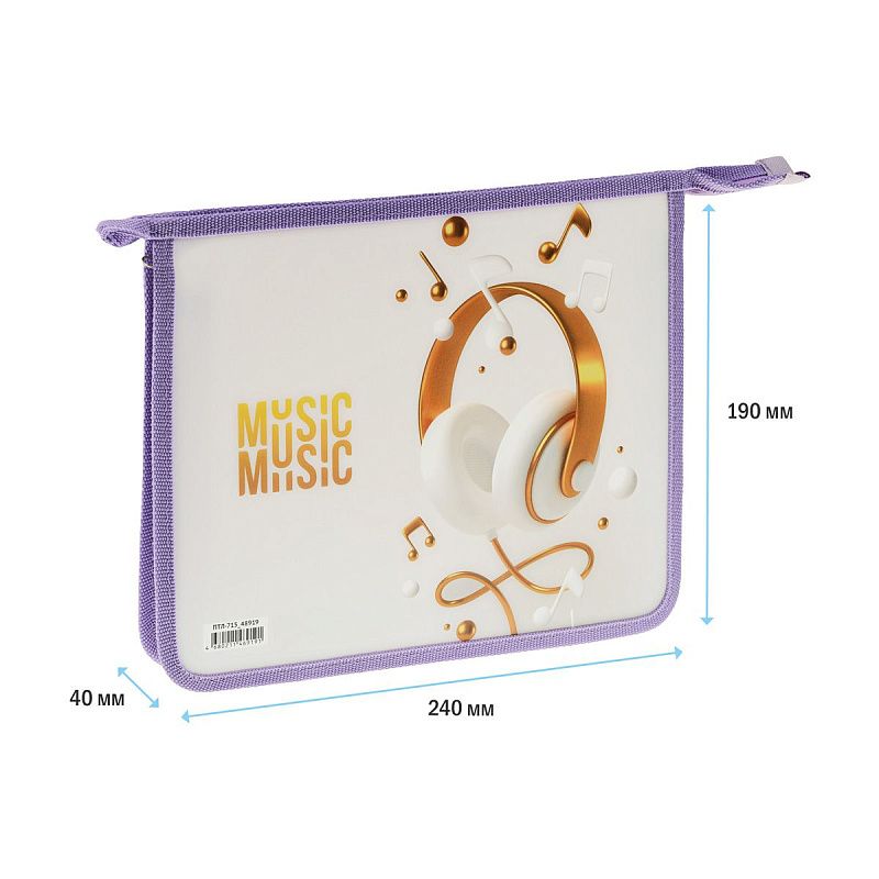 Папка для тетрадей 1 отделение, А5, ArtSpace "My music", 240*190*40мм, пластик, на молнии 