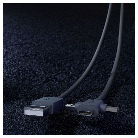 Кабель Smartbuy The X 3 в1 универсальный, USB - Micro-USB/Lightning/Type-C, 2.4A output, оплетка TPE, 1м, черный