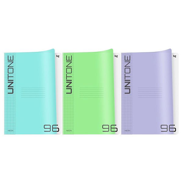 Тетрадь 96л., А4 клетка BG "UniTone. MIX", пластиковая обложка, микс цветов