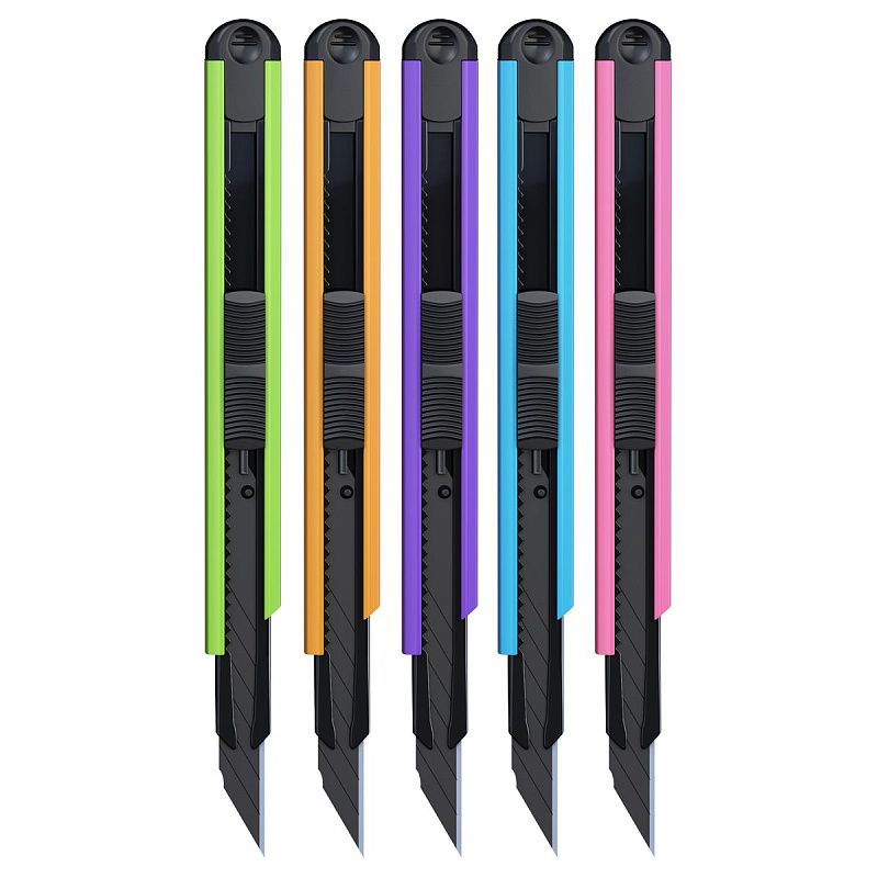 Нож канцелярский 9мм Berlingo "Color Zone", черное лезвие,auto-lock, металл. направл.,ассорти, евро