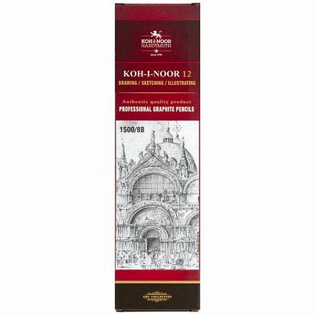 Карандаш чернографитный KOH-I-NOOR 1500, 1 шт., 8B, корпус желтый, заточенный, 150008B01170RU 
