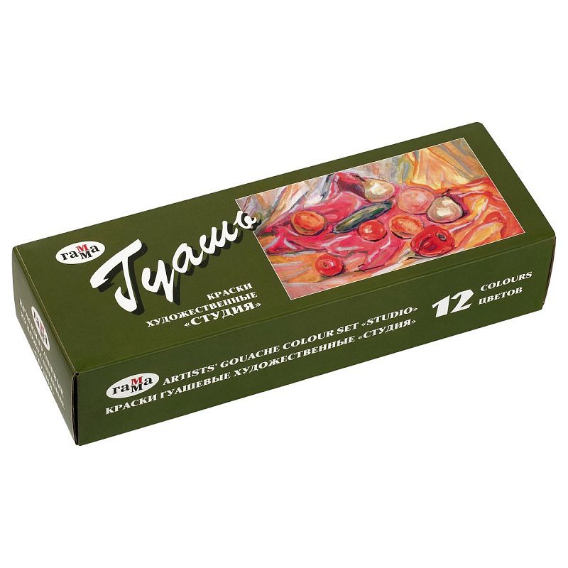 Гуашь художественная Гамма "Студия", 12 цветов, 40мл, картон. упаковка