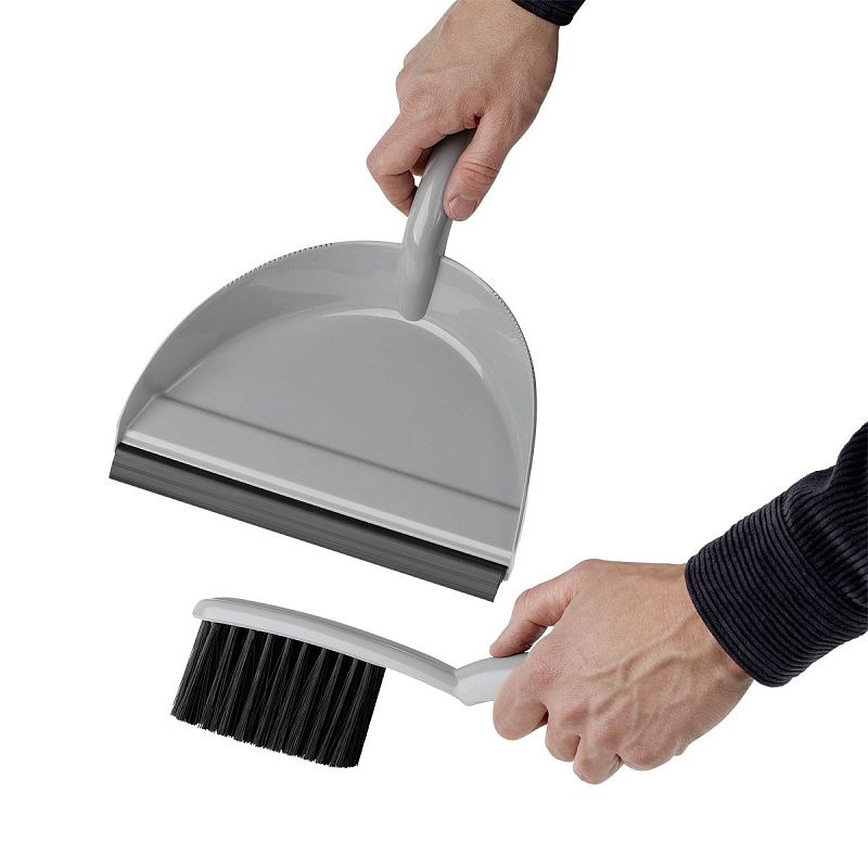 Комплект для уборки OfficeClean щетка-сметка и совок, с резиновой кромкой, ширина 24 см, пластик, серый
