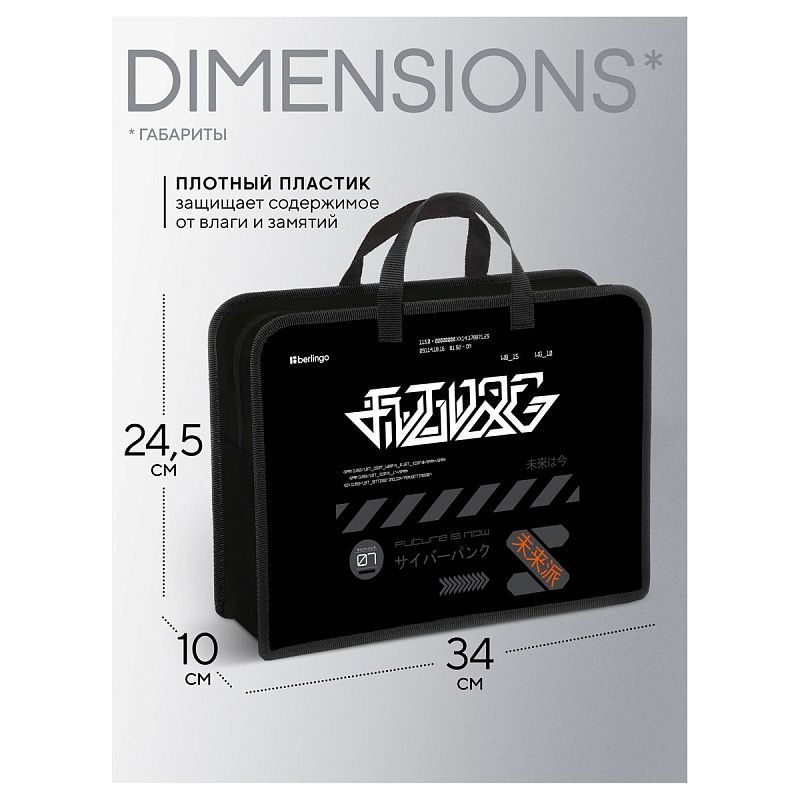 Папка с ручками 1 отделение, А4 Berlingo "Future Ink", 340*245*100мм, пластик, на молнии 