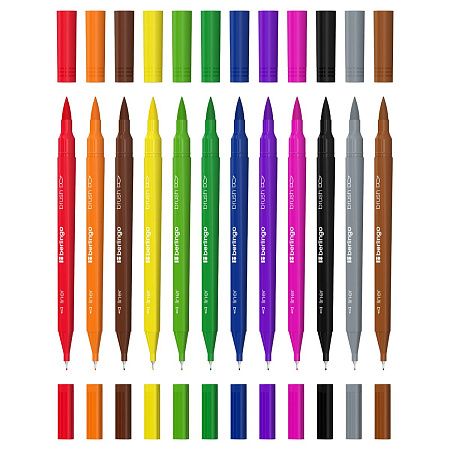 Двусторонние фломастеры для скетчинга "Brush&Fineliner", 12цв, кисть+линер, смываемые, РЕТ бокс, европодвес
