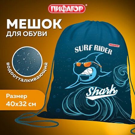 Мешок для обуви ПИФАГОР, 1 отделение, 42х34 см, "Shark attack", 271604 