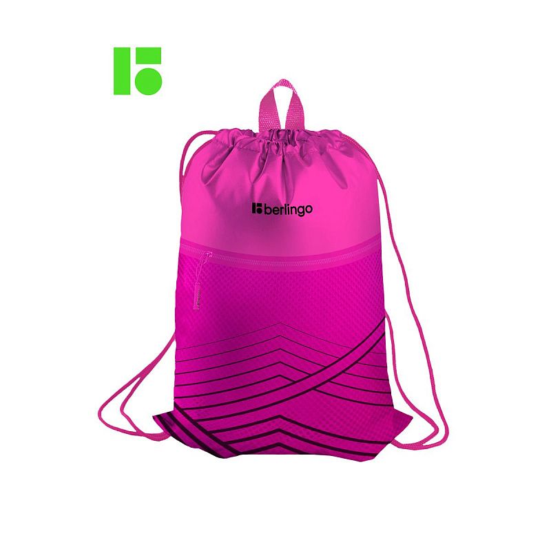 Мешок для обуви 1 отделение Berlingo "Pink geometry", 360*470мм, карман на молнии 