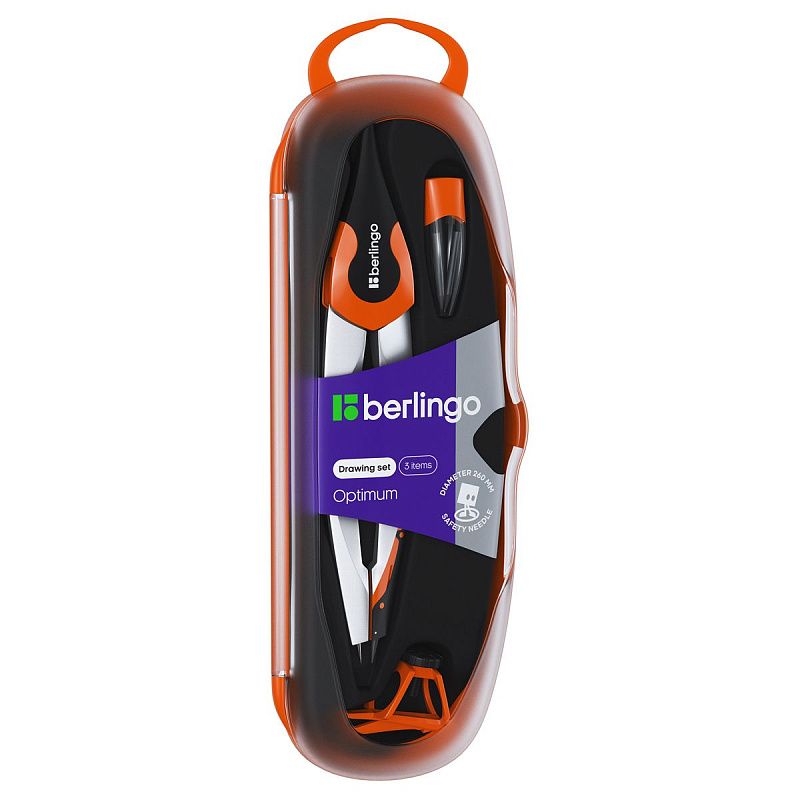 Готовальня Berlingo "Optimum", 3 предмета, циркуль 135мм, пластиковый футляр 