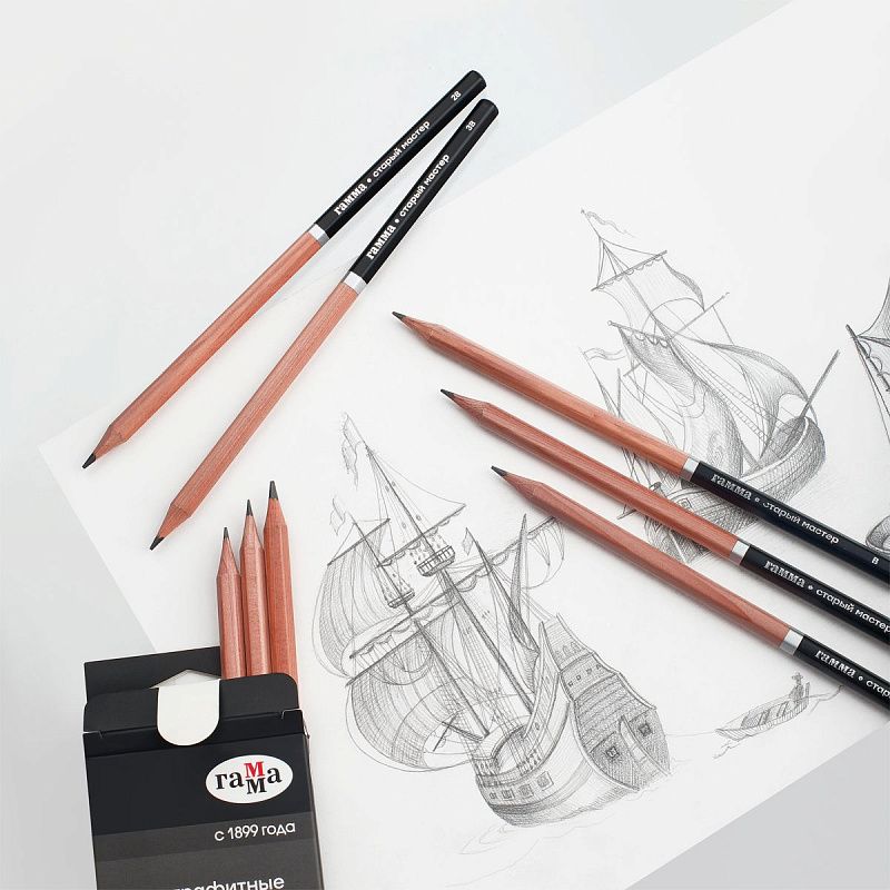 Набор карандашей ч/г Гамма 8шт., 4B-4H, кедр, картон. упаковка, европодвес 
