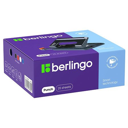 Дырокол энергосберегающий Berlingo "Smart Technology" 25л., металлический, фиксатор, линейка, черный