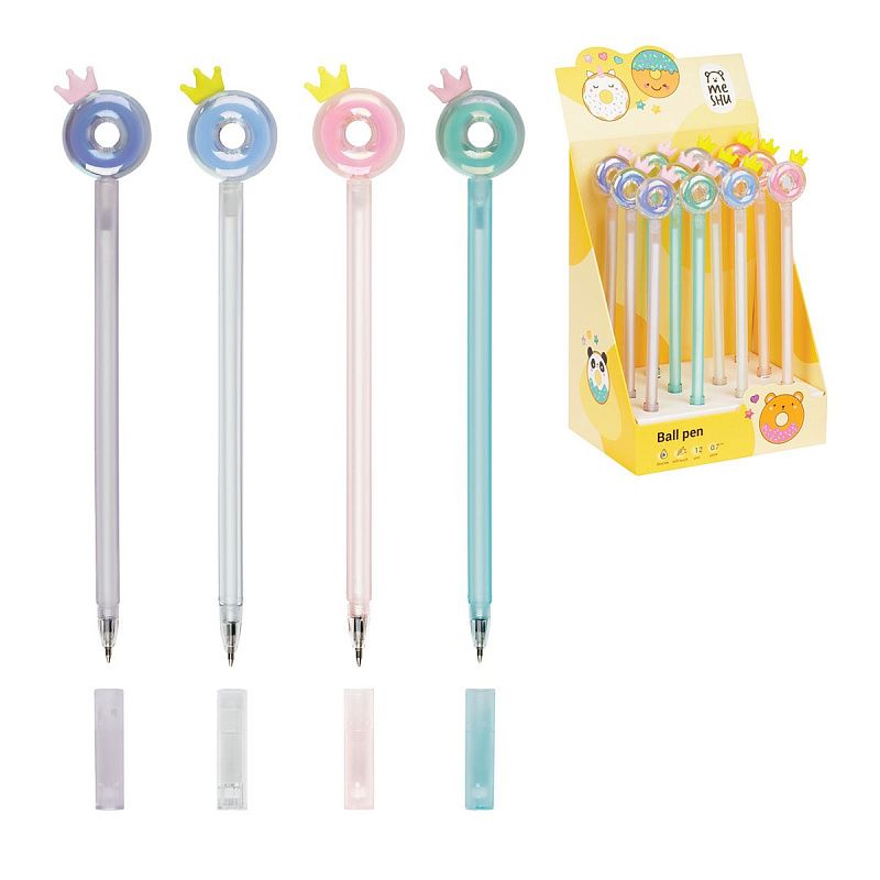 Ручка шариковая MESHU "Crown Donuts" синяя, 0,7мм, корпус ассорти, с топпером 