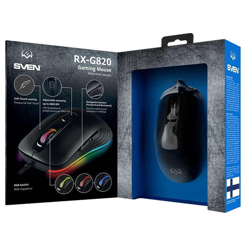 Мышь Sven RX-G820, USB, подсветка, черный, 6btn+Roll