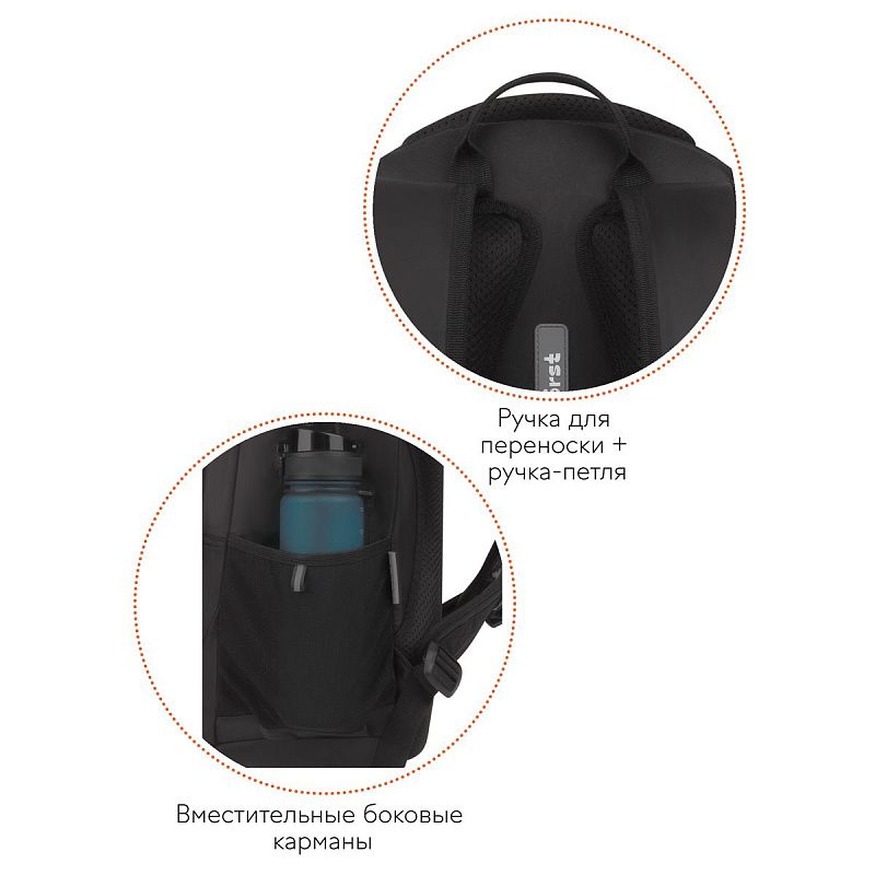 Рюкзак Först F-Trend "Pure black" 40*29*18см, 2 отделения, 3 кармана, анатомическая спинка 