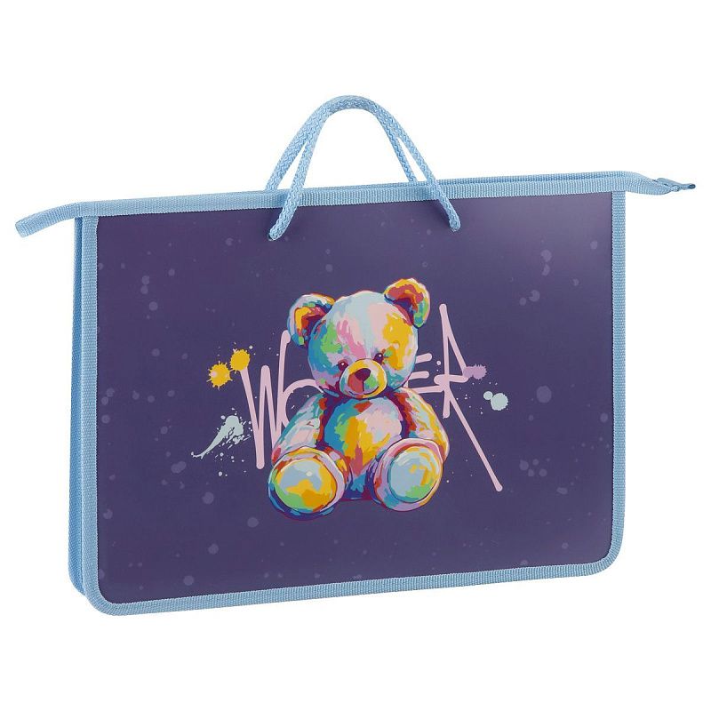 Папка с ручками А4 ArtSpace "Bear", пластик, на молнии, 45мм