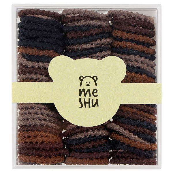 Резинки для волос MESHU, тонкие, темные ассорти, диаметр 2см, 90шт., пластиковый бокс