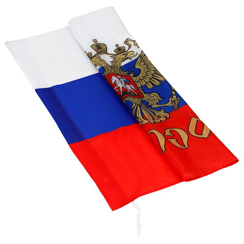 Флаг РФ с гербом 90*135см, пакет с европодвесом