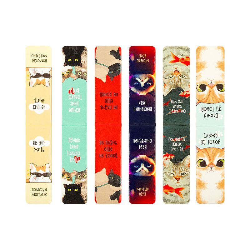 Закладки магнитные для книг, 6шт., MESHU "Котики", глянцевая ламинация 