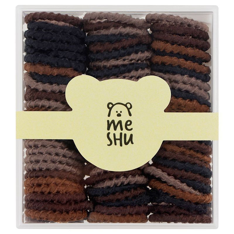 Резинки для волос MESHU, тонкие, темные ассорти, диаметр 2см, 90шт., пластиковый бокс