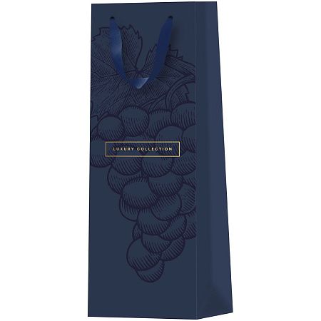 Пакет подарочный 12*36*8,5см MESHU "Grape", матовое ламинирование, отд.фольгой, под бутылку