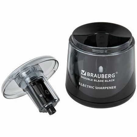 Точилка электрическая BRAUBERG DOUBLE BLADE BLACK, двойное лезвие, питание от 2 батареек АА, 271336 
