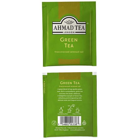 Чай Ahmad Tea "Green Tea", зеленый, 100 фольг. пакетиков по 2г
