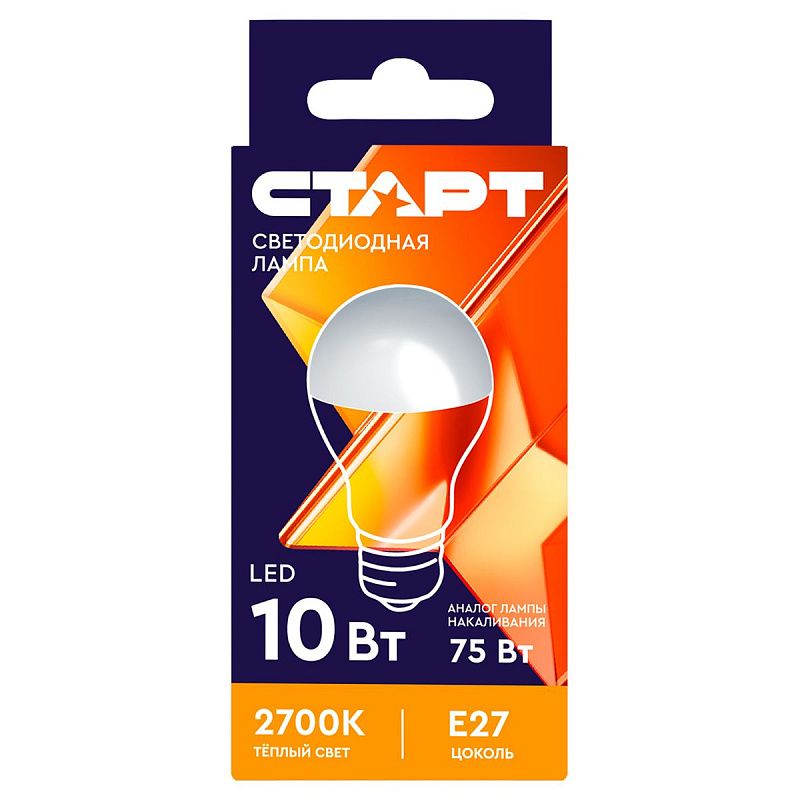 Лампа светодиодная Старт LED, серия "WS" 10W30, тип А "груша", E27, 2700К, теплый свет, 25000ч