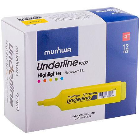 Текстовыделитель MunHwa "UnderLine" желтый, 1-5мм 