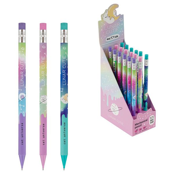 Карандаш механический MESHU "Cat Universe", печать на корпусе, с ластиком, 0,7мм, ассорти