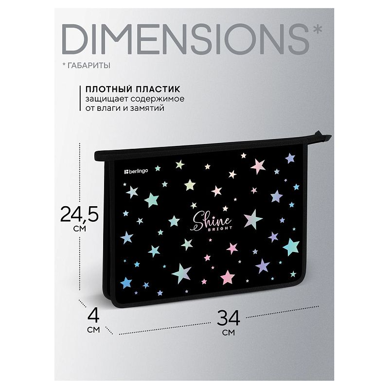 Папка для тетрадей 1 отделение, А4 Berlingo "Shine", 340*245*40 мм, пластик, на молнии 