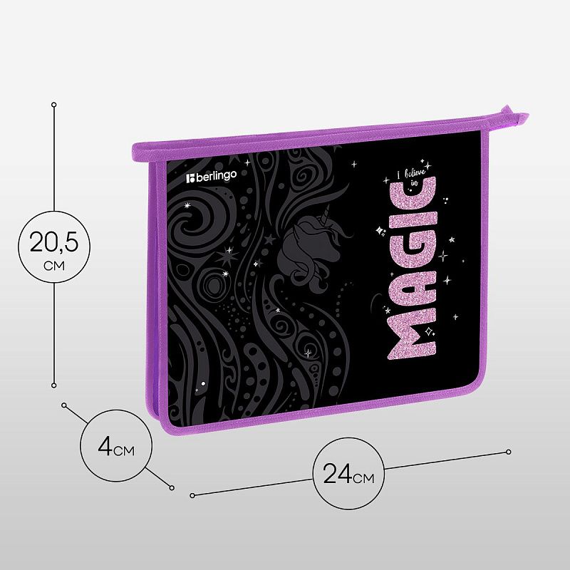 Папка для тетрадей 1 отделение, А5 Berlingo "Purple Magic", 240*205*40 мм, пластик, на молнии 