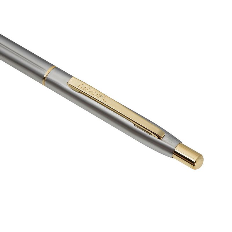 Ручка шариковая Luxor "Sterling" синяя, 1,0мм, корпус хром/золото, кнопочный механизм, футляр 