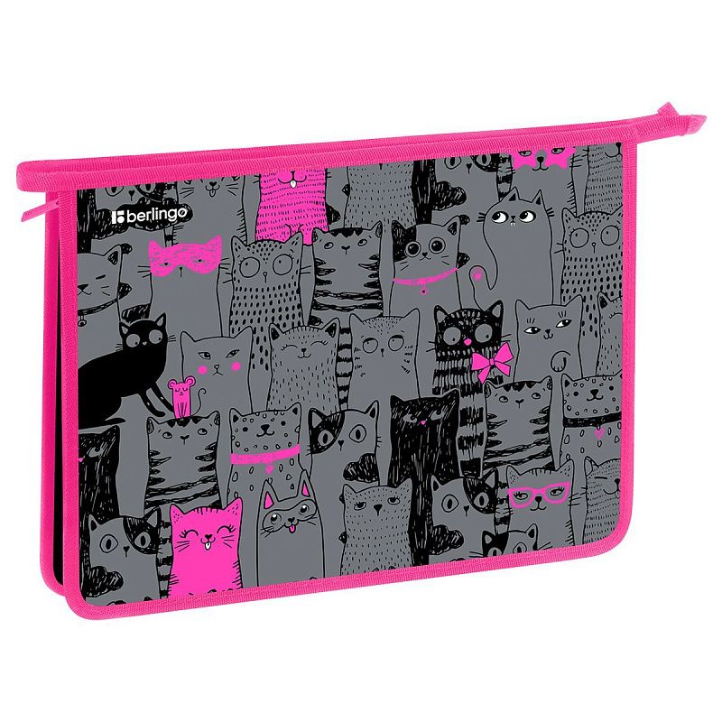Папка для тетрадей 1 отделение, А4 Berlingo "Happy Cats", 340*245*40 мм, пластик, на молнии