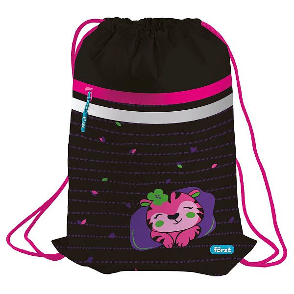 Мешок для обуви 1 отделение Först "Pink tiger", 350*460мм, вентиляционная сеточка, светоотражающая лента, карман на молнии