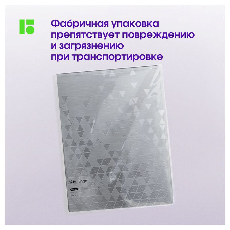 Папка с 40 вкладышами Berlingo "Metallic", 24мм, 1000мкм, серебряный металлик, с внутр. карманом 