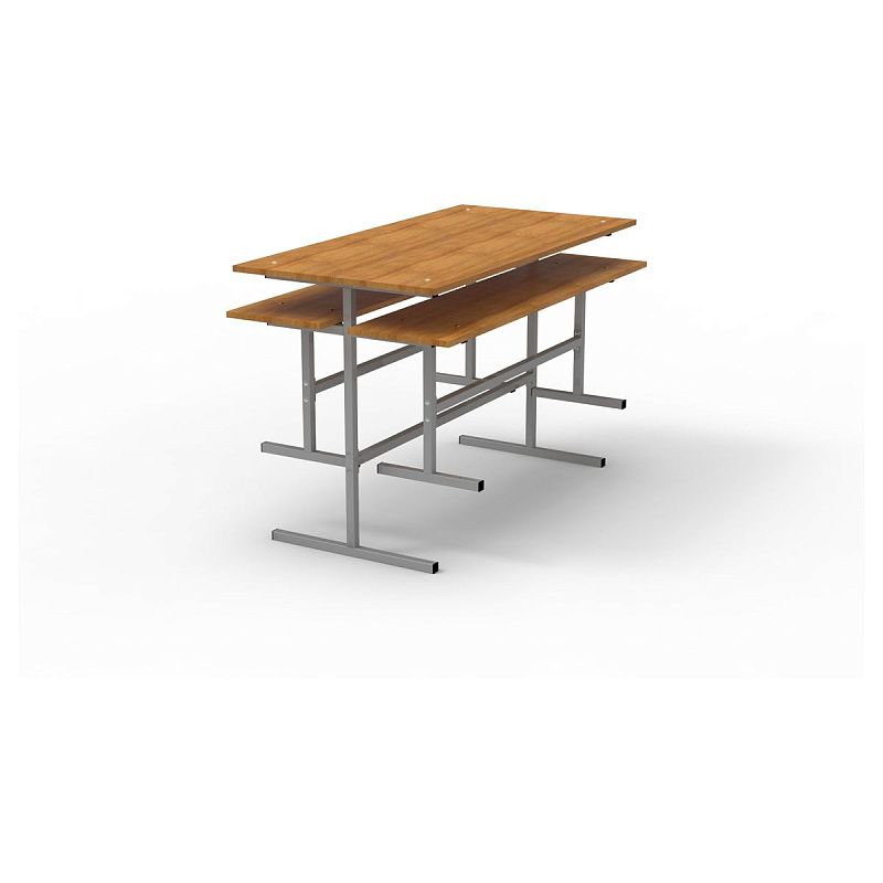 Стол обеденный под скамью Титан ССТ, 6-местный, 1500*600*760, каркас серый, столешница ЛДСП бук (ПОД ЗАКАЗ)