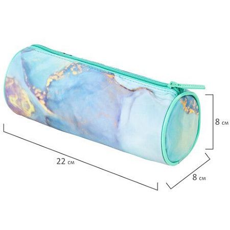 Пенал-тубус BRAUBERG, с эффектом Soft Touch, мягкий, "Mint marble", 22х8 см, 271568 