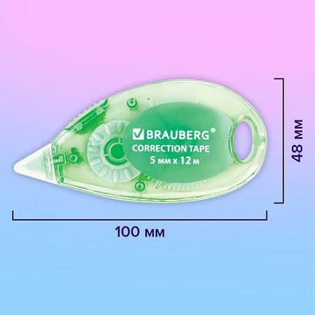 Корректирующая лента BRAUBERG PASTEL, 5 мм x 12 м, механизм перемотки, ВЫГОДНАЯ УПАКОВКА 3 штуки в блистере, 271252