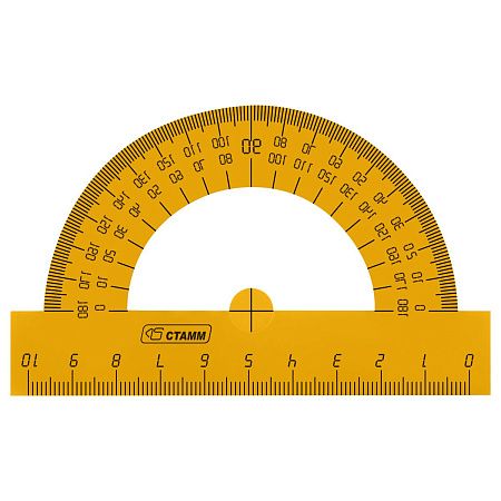 Транспортир 10см, 180° СТАММ, пластиковый, прозрачный, неоновые цвета, ассорти 