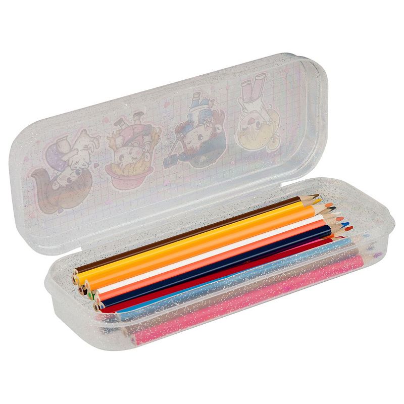 Пенал-футляр, 215*90*43 СТАММ "Подружки", прозрачный с блестками 