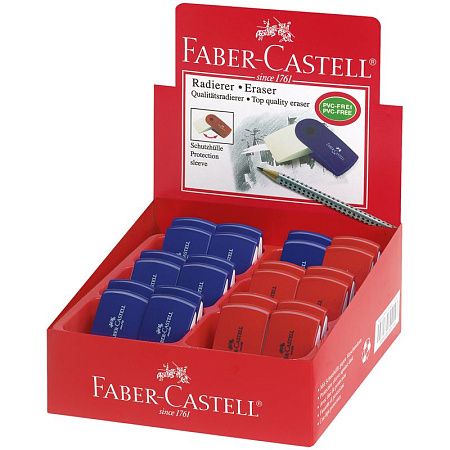 Ластик Faber-Castell "Sleeve Mini", прямоугольный, 54*25*13мм, красный/синий пластиковый футляр 
