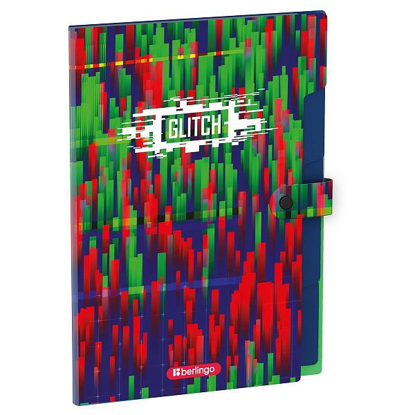 Папка 5 отделений Berlingo "Glitch", А4, 600мкм, на кнопке, с рисунком